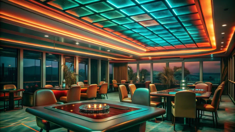 Casino employee break room with natural lighting from ceiling mounted daylighting systems